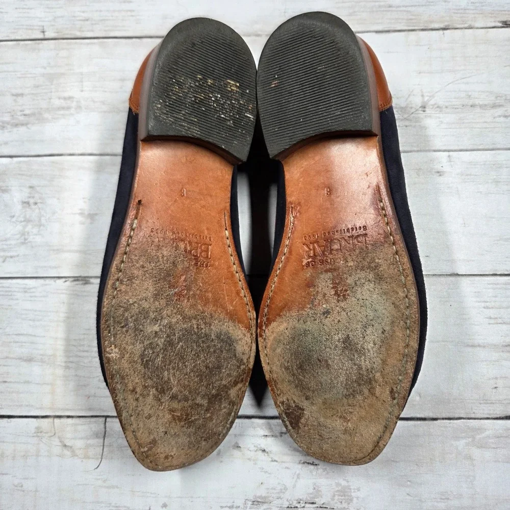 House of Bruar Penny Loafers Men 6 Navy Tan Suede Leather‎ Two Tone Scotland